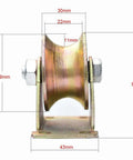 3-Inch U-Groove Caster Wheels with Bracket - Load Capacity 1102lbs, front view with dimensions labeled for inverted gates