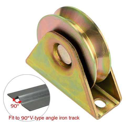 Heavy Duty 2 Pack 3 Inch V Groove Sliding Gate Wheels with Bracket for V Track Rail, corrosion resistant, side view