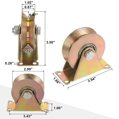 8 Pack 3 Inch V Groove Wheel Sliding Gate Casters With Bracket For Inverted V Track Heavy Duty 1102 Lbs Capacity Per Wheel dimensions