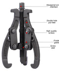 3 Jaw Inner Bearing Puller, Pilot Bearing Gear Puller for Auto with Reversible Jaws, shown with labeled components, Heavy Duty Gear Extractor Tool