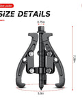 3 Jaw Inner Bearing Puller, Pilot Bearing Gear Puller for Auto with Reversible Jaws, size details shown, 6 inch tool.