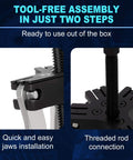 Gear Puller Set, 3" and 7" Puller Kit, quick jaw installation and threaded rod connection, tool-free assembly instructions shown