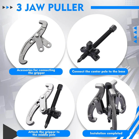 Assembly process of Heavy Duty Gear Puller Set With 3 4 And 6 Inch Jaws Three Jaw Puller Kit Forged Pulley Remover Reversible Jaws