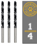 3 Pack 1/4 Inch Drill Bit Set With Industrial Grade M35 Cobalt TiAlN Coating For Metalworking 4 Inch Total Length displayed with Yellow Paw branding