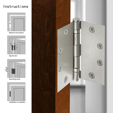 3-Pack Heavy Duty Commercial Door Hinge with Silent Steel Plain Bearing, 4.5 inch X 4.5 inch, installed on wooden door