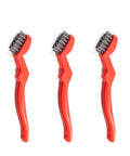 3-Pack 7" Stainless Steel Wire Brushes with red handles for heavy-duty cleaning in kitchens and workshops