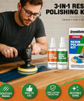 Man using 3 Piece Epoxy Resin Polishing Kit with polish, cleaner, sealant to restore scratched and oxidized epoxy surfaces.