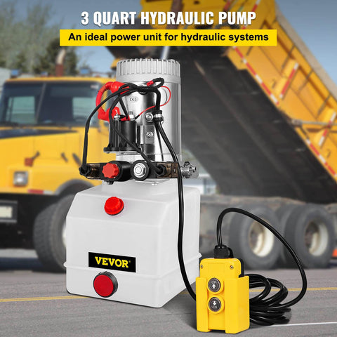 Beefy 12V Hydraulic Pump Power Unit With 3 Quart Reservoir For Dump Trailers And Car Lifting, Double Acting Up And Down