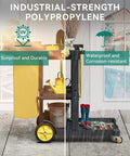 Beefed Up Cleaning Cart On Wheels With 3 Shelf Plastic Design For Janitorial Jobs Includes 2 Yellow 25 Gallon Vinyl Bags And Rubber Gloves In Black By YITAHOME, shown in outdoor environment.