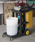 Beefed Up Cleaning Cart On Wheels With 3 Shelf Plastic Design For Janitorial Jobs Includes 2 Yellow 25 Gallon Vinyl Bags And Rubber Gloves In Black By YITAHOME