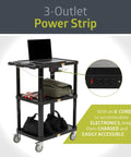 Mobile Utility Cart With Three Shelves And Three Outlets And Eight Foot Cord For Office And Warehouse Use Heavy Duty Workhorse Service Cart With Four Swivel Wheels And Push Handle Black Finish By Pearington