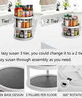 3 Tier Lazy Susan Turntable 12 Inch Round Rotating Kitchen Spice Organizer shown with 2 and 3 tier options, grey color.