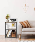 Multifunctional 3 Tier Rolling Cart On Wheels With Storage In Brown For Kitchen Bar Pantry Bathroom And Office Sturdy Metal Frame And Wood Shelves Versatile Utility Cart For Small Spaces next to sofa