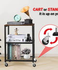 Multifunctional 3 Tier Rolling Cart On Wheels With Storage In Brown For Kitchen Bar Pantry Bathroom And Office Sturdy Metal Frame And Wood Shelves Versatile Utility Cart For Small Spaces with decor items displayed