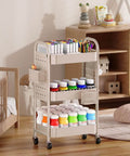 3 Tier Rolling Cart With DIY Pegboard Panels, Metal Utility Cart On Wheels Featuring Adjustable Front Or Side Pegboards in Khaki