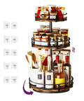 Heavy Duty 3 Tier Lazy Susan Organizer with spices and sauces, adjustable height, thickened wooden boards, stable 360 rotation, kitchen storage