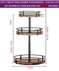 Heavy Duty 3 Tier Lazy Susan Organizer, Adjustable Height Rotating Spice Rack with Thickened Wooden Boards, Stable 360 Rotation