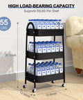 Versatile 3 Tier Rolling Cart With Mesh Baskets Lockable Wheels Metal Storage Cart holding water bottles in living room