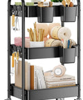 Heavy Duty 3 Tier Metal Rolling Cart With Wheels Ultra Sturdy Mesh Shelves Built In Hooks And Hanging Cups 110 Lbs Total Load Capacity With 36 Lbs Per Shelf Perfect For Kitchen Office Or Craft Room Lightweight Yet Tough Steel Design YASONIC