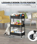 Versatile 3 Tier Rolling Cart With Mesh Baskets Lockable Wheels Metal Storage Cart For Kitchen Office Garage Living Room And More Go To Multi Purpose Cart For Snacks Tools Books And Everyday Organization displayed in living room with snack items