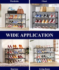 Effortlessly organize shoes with a 3-tier non-woven rack that fits closets, entryways, garages and hallways, stackable, dust-free shelves