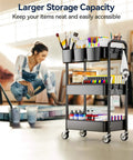 Heavy Duty 3 Tier Metal Rolling Cart With Wheels Ultra Sturdy Mesh Shelves Built In Hooks And Hanging Cups 110 Lbs Total Load Capacity With 36 Lbs Per Shelf Perfect For Kitchen Office Or Craft Room Lightweight Yet Tough Steel Design YASONIC loaded with art supplies