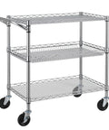 Heavy Duty Commercial Grade Utility Cart With Three Tiers And Handle Bar Steel Wire Rolling Cart With Wheels For Kitchen Workshop Or Food Storage NSF Listed Durable Plant Display Shelf Trolley Finnhomy