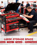 Heavy Duty 3 Tier Tool Cart On Wheels With Drawers And Pegboards For Garage And Workshop, Industrial Steel Rolling Utility Cart
