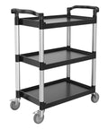 Heavy Duty 3 Tier Utility Cart With 360 Degree Swivel Wheels And Brakes, 300 Lb Load Capacity, Food Service Cart, 34.65 Inch Tall