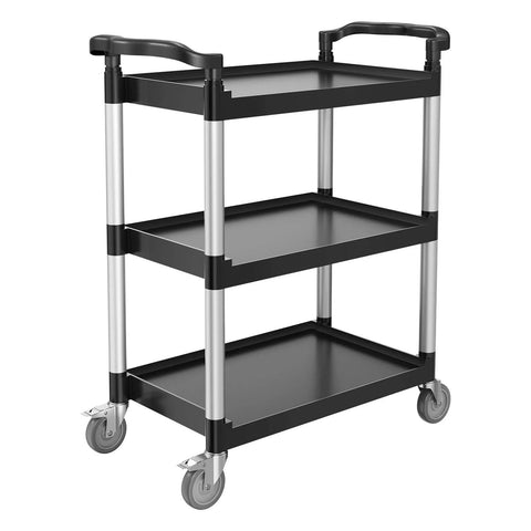 Heavy Duty 3 Tier Utility Cart With 360 Degree Swivel Wheels And Brakes, 300 Lb Load Capacity, Food Service Cart, 34.65 Inch Tall