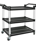 Heavy Duty 3 Tier Utility Cart With Wheels For Restaurant And Warehouse, 420 Lb Capacity, Lockable Wheels, Durable Aluminum And Polypropylene
