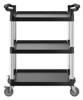 Heavy Duty 3 Tier Utility Cart With 360 Degree Swivel Wheels And Brakes, 300 Lb Load Capacity, Food Service Cart front view