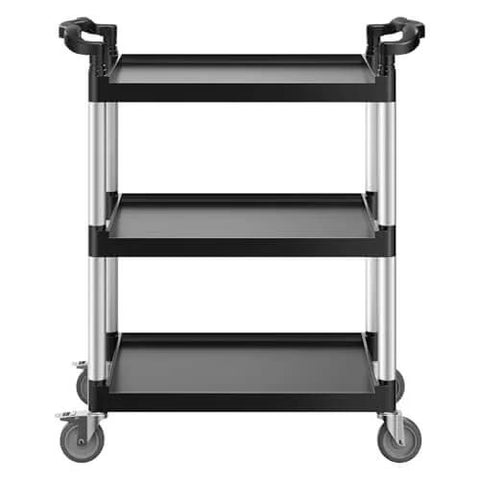 Heavy Duty 3 Tier Utility Cart With 360 Degree Swivel Wheels And Brakes, 300 Lb Load Capacity, Food Service Cart front view