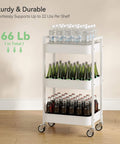 Versatile 3 Tier Rolling Cart With Locking Wheels Hanging Cups And Hooks Heavy Duty Metal Storage Organizer For Kitchen Office