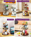 Heavy Duty 3 Tier Lazy Susan Organizer on various countertops, adjustable height, rotating spice rack with thickened wooden boards