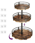 Heavy Duty 3 Tier Lazy Susan Organizer, Adjustable Height Rotating Spice Rack with Thickened Wooden Boards and Stable 360 Rotation