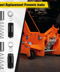 Complete 3 Ton Floor Jack Repair Kit With Low Side Pump Piston Plungers And 17 Piece Hydraulic Seal Set shown installed on orange floor jack
