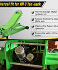 Complete 3 Ton Floor Jack Repair Kit With Low Side Pump Piston Plungers And 17 Piece Hydraulic Seal Set for dual pump jacks, green color.