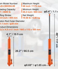 Heavy Duty 3 Ton Hydraulic Long Ram Jack For Engine Hoists And Garage Cranes With Clevis Base Slow Release Lift shown with specs