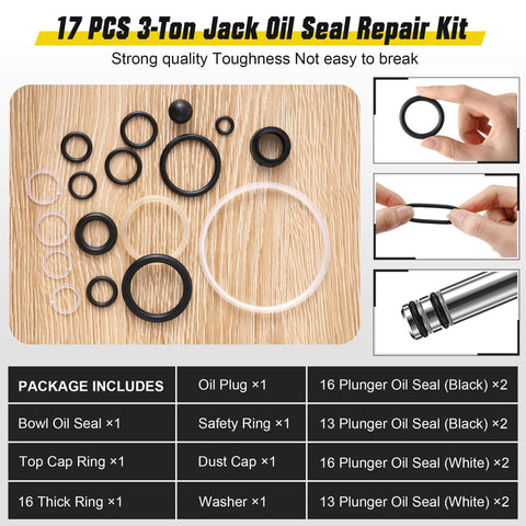 Complete 3 Ton Floor Jack Repair Kit With Low Side Pump Piston Plungers And 17 Piece Hydraulic Seal Set For Dual Pump Jacks