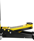 Side view of Three Ton Low Profile Floor Jack With Dual Pistons Quick Lift Pump Heavy Duty Steel Racing Jack for cars.