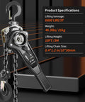 3 Ton Manual Chain Hoist 6600 lb Capacity 10 ft Lift Galvanized Steel Double Pawl Brake 360 Swivel Hook Heavy Duty front view