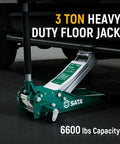 Heavy Duty Steel Floor Jack With 3 Ton Capacity, Ultra Low Profile For Tight Parking Spaces visible lifting a vehicle