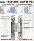 Onedaful 6-inch stainless steel hidden door hinge set for concealed doors; 3-way adjustable, heavy-duty, load up to 170 lbs