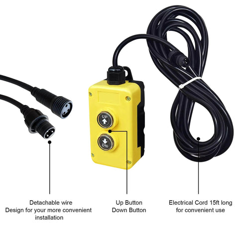 3 Wire Dump Trailer Remote Control Switch For 12V DC Single Acting Hydraulic Pump Power Unit Fits Lift Unloading, Two Button Pendant Remote