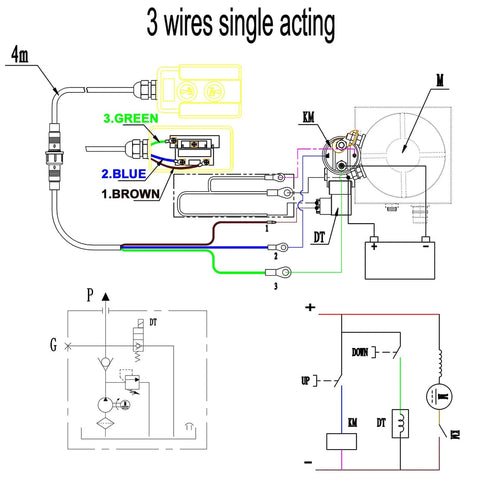 3 Wire Dump Trailer Remote Control Switch For 12V DC Hydraulic Pump Up Down Control Single Acting Trailer Controller diagram