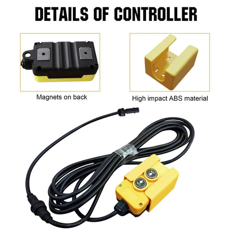 3 Wire Dump Trailer Remote Control Switch For 12V DC Single Acting Hydraulic Pump Power Unit Fits Lift Unloading, Two Button Pendant Remote, Heavy Duty Dump Trailer Controller For Easy Haul, Precise Dump And Reliable Performance, featuring two-button pendant, cord, magnets, and ABS material