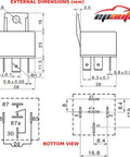 Diagram showing dimensions and pin configuration of a relay from Beefy Built 30 40 Amp SPDT Relay Harness Kit For 12V Automotive Use Bosch Style 4 Pack With Relays Sockets Wires And Pigtails UL Listed 6 Inch Leads Included