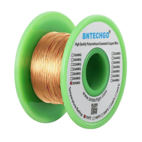 30 AWG Magnet Wire - Enameled Copper Wire - Enameled Magnet Winding Wire - 4 oz spool, 0.0098" diameter, green reel.