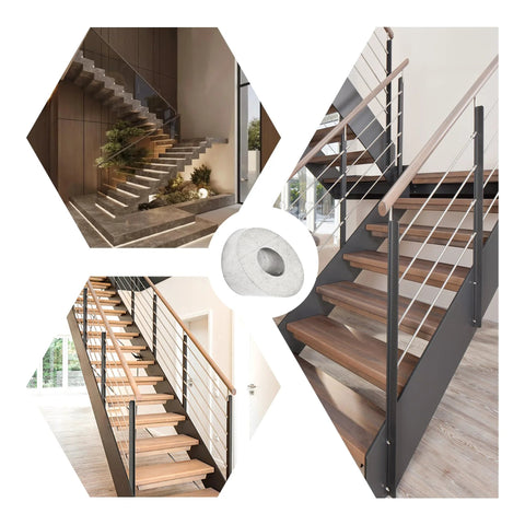 10 Pcs 30 Degree Beveled Washers For Cable Railing 316 Stainless Marine Posts shown installed on modern stair railings
